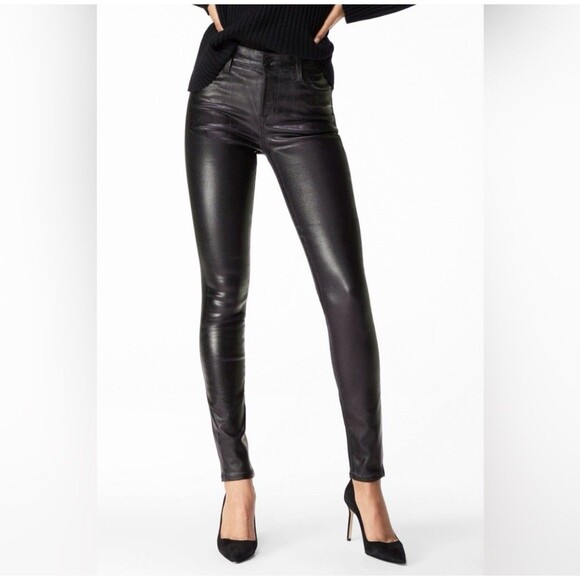 J BRAND MARIA High Rise Skinny Leg Faux Leather/Coated in Galactic Black 24x25 - Picture 1 of 16